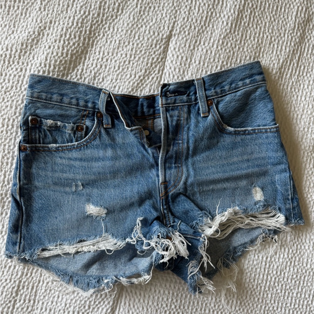 Levi's Blue Distressed Jean Shorts